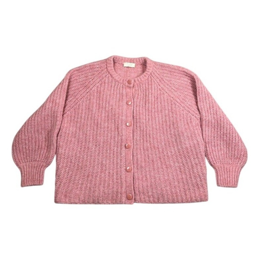 Sezane La Maille Pink Alpaca Wool Ribbed Cardigan Sweater XXL Italy